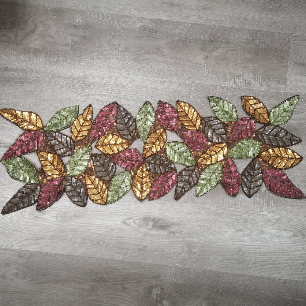 R.L.K. Leila's Linens Made in India Beads & Sequins Table Runner